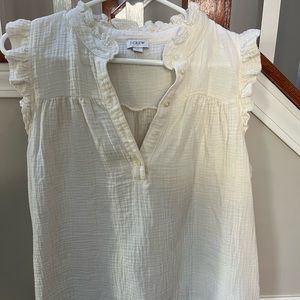 Gauze smocked ruffleneck top